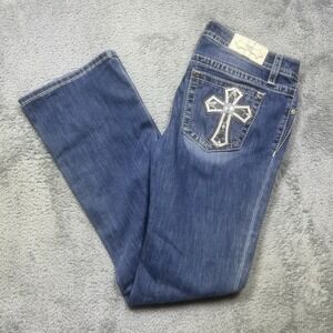 Miss Me Jeans Women's 31 (Actual 33x33.5) Mid-Rise Boot Cut Cross Embellished